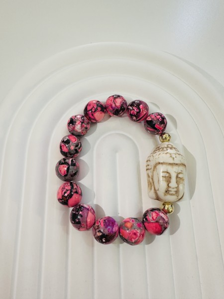 Selli Perlenarmband "Buddha - pink marbled"